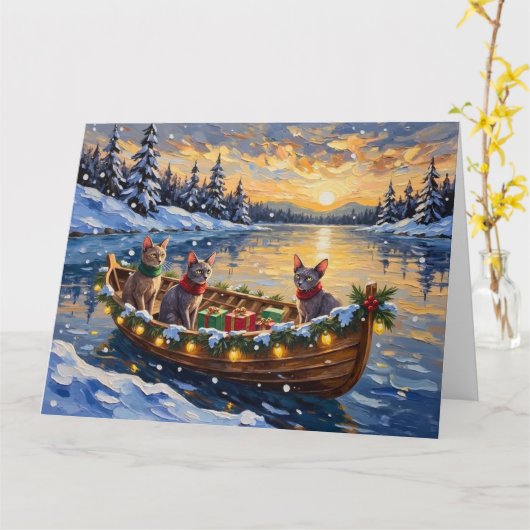 Sphynx Cat Christmas Boat Holiday カード (黄色い花)