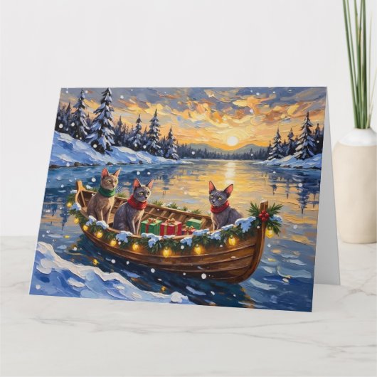 Sphynx Cat Christmas Boat Holiday カード (正面)