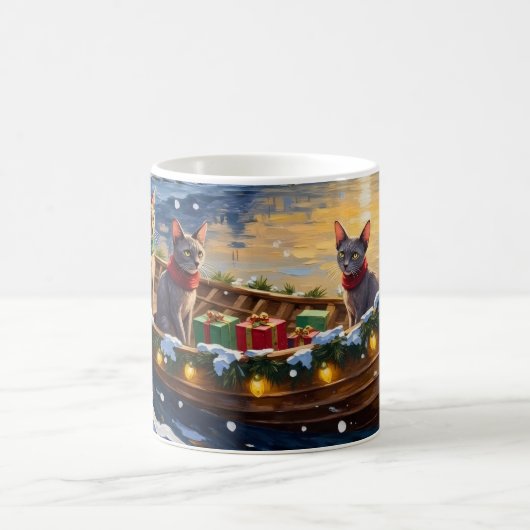 Sphynx Cat Christmas Boat Holiday コーヒーマグカップ (中央)
