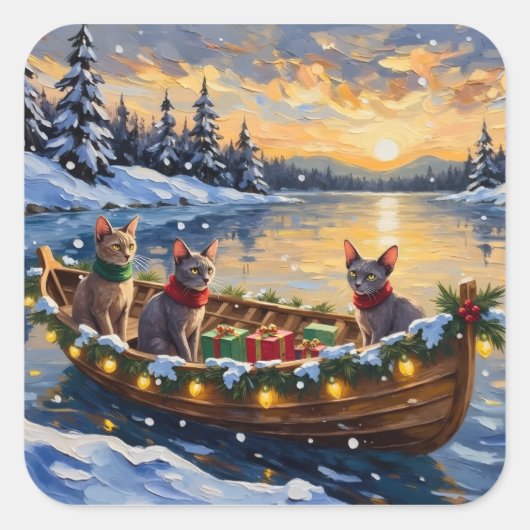 Sphynx Cat Christmas Boat Holiday スクエアシール (正面)