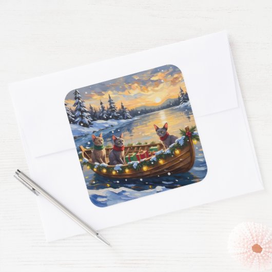 Sphynx Cat Christmas Boat Holiday スクエアシール (封筒)