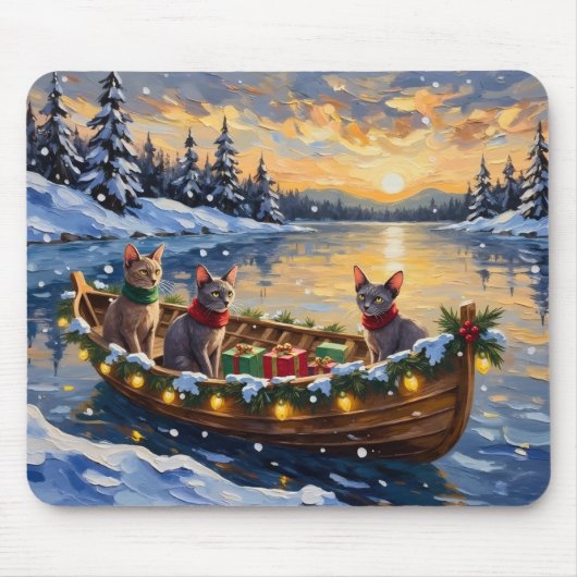 Sphynx Cat Christmas Boat Holiday マウスパッド (正面)