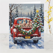 Sphynx Cat Christmas Red Truck Holiday カード (黄色い花)