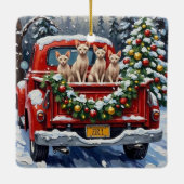 Sphynx Cat Christmas Red Truck Holiday セラミックオーナメント (裏面)