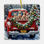 Sphynx Cat Christmas Red Truck Holiday セラミックオーナメント (正面)