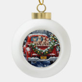 Sphynx Cat Christmas Red Truck Holiday セラミックボールオーナメント (正面)