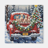 Sphynx Cat Christmas Red Truck Holiday マグネット (正面)