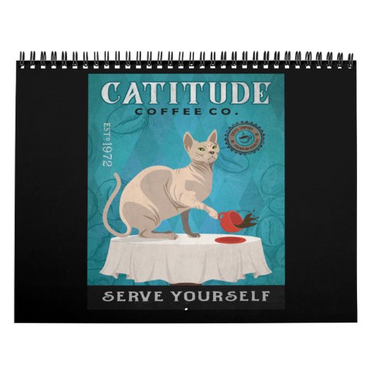 Sphynx Cat Coffee Titude おもしろいは自分で提供 カレンダー (カバー)