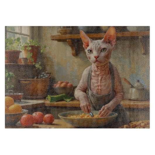 Sphynx Cat Cooking in Kitchen カッティングボード (正面)