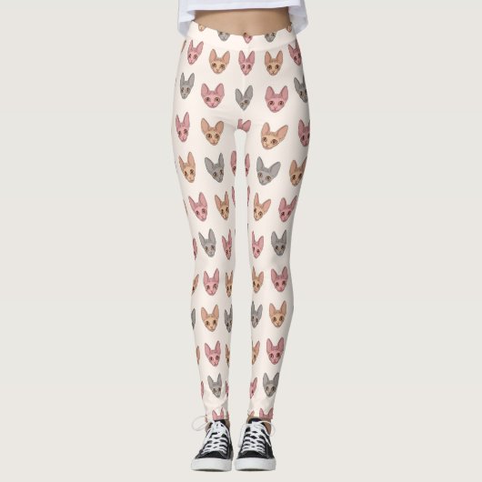 Sphynx Cat Cute Unique Pet Pattern レギンス (正面)