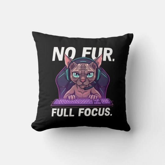 Sphynx Cat Gamer Full Focus Neon Art クッション (正面)