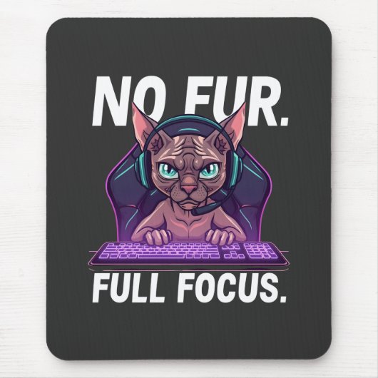 Sphynx Cat Gamer Full Focus Neon Art マウスパッド (正面)