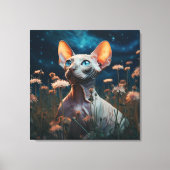Sphynx Cat Gazing Sky – Vibrant Floral Art キャンバスプリント (正面)