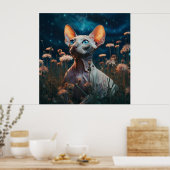 Sphynx Cat Gazing Sky – Vibrant Floral Art ポスター (キッチン)