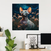 Sphynx Cat Gazing Sky – Vibrant Floral Art ポスター (ホームオフィス)
