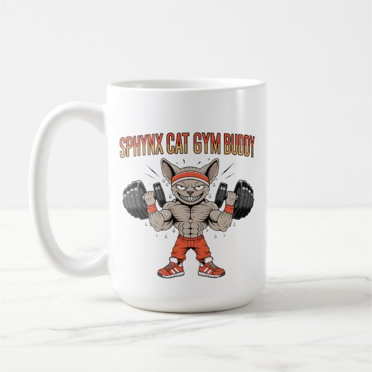 Sphynx Cat Gym Buddy Cartoon Fitness Art コーヒーマグカップ (左)