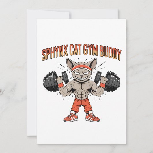Sphynx Cat Gym Buddy Cartoon Fitness Art シーズンカード (正面)