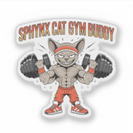 Sphynx Cat Gym Buddy Cartoon Fitness Art シール