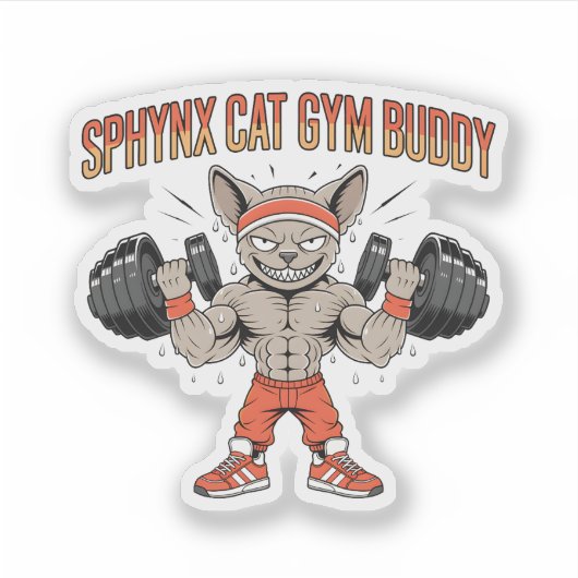 Sphynx Cat Gym Buddy Cartoon Fitness Art シール (正面)