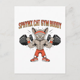 Sphynx Cat Gym Buddy Cartoon Fitness Art ポストカード