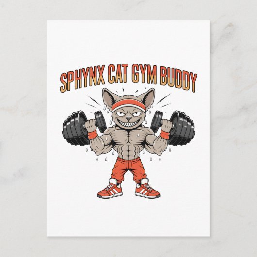 Sphynx Cat Gym Buddy Cartoon Fitness Art ポストカード (正面)