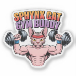 Sphynx Cat Gym Buddy Muscular Cartoon シール