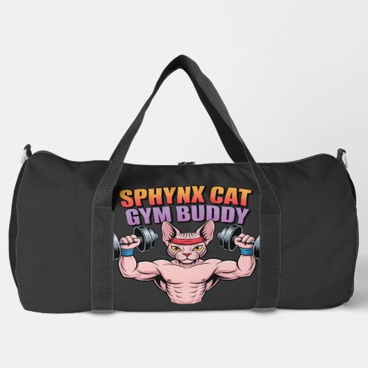 Sphynx Cat Gym Buddy Muscular Cartoon ダッフルバッグ (正面)