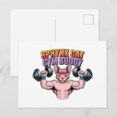 Sphynx Cat Gym Buddy Muscular Cartoon ポストカード (正面/裏面)