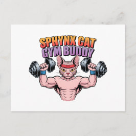Sphynx Cat Gym Buddy Muscular Cartoon ポストカード