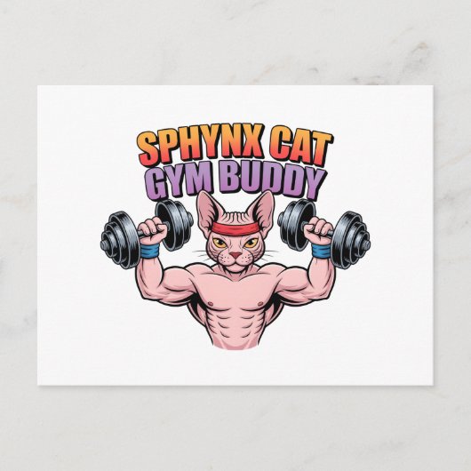 Sphynx Cat Gym Buddy Muscular Cartoon ポストカード (正面)