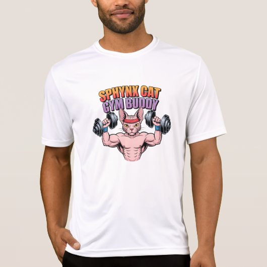 Sphynx Cat Gym Buddy Muscular Cartoon Tシャツ (正面)