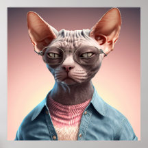 Sphynx Cat Hipsterポスター