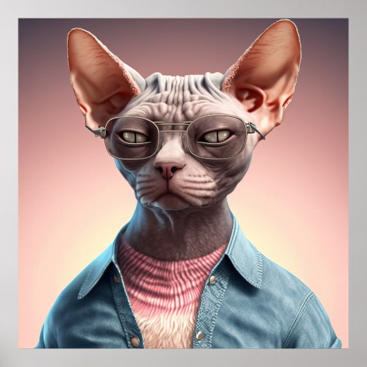 Sphynx Cat Hipsterポスター ポスター (正面)