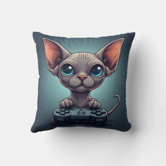 Sphynx Cat Holding Game Controller クッション (裏面)