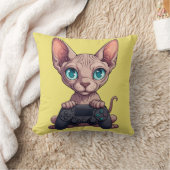 Sphynx Cat Holding Game Controller クッション (ブランケット)