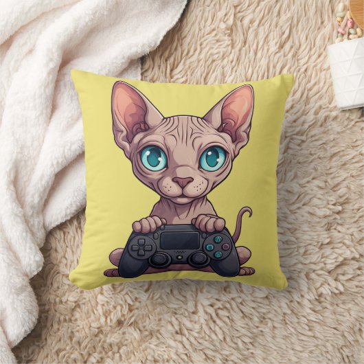 Sphynx Cat Holding Game Controller クッション (ブランケット)