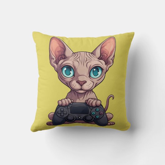 Sphynx Cat Holding Game Controller クッション (裏面)