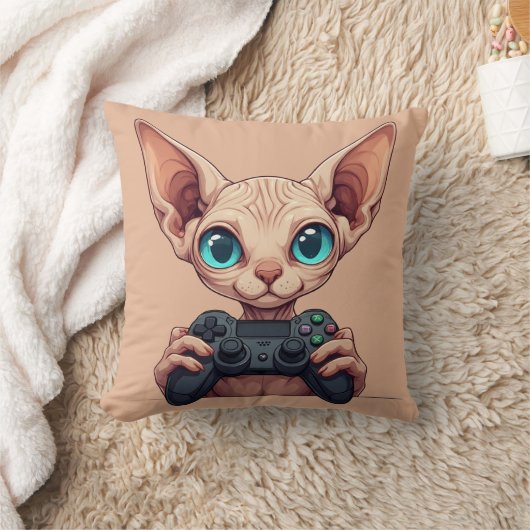 Sphynx Cat Holding Game Controller クッション (ブランケット)
