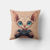Sphynx Cat Holding Game Controller クッション (裏面)