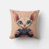 Sphynx Cat Holding Game Controller クッション (正面)