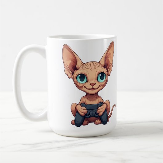 Sphynx Cat Holding Game Controller コーヒーマグカップ (左)