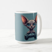 Sphynx Cat Holding Game Controller コーヒーマグカップ (正面右)