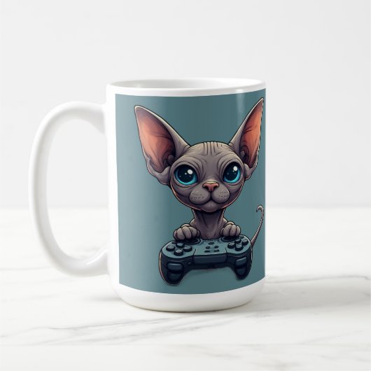 Sphynx Cat Holding Game Controller コーヒーマグカップ (左)