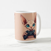Sphynx Cat Holding Game Controller コーヒーマグカップ (正面右)