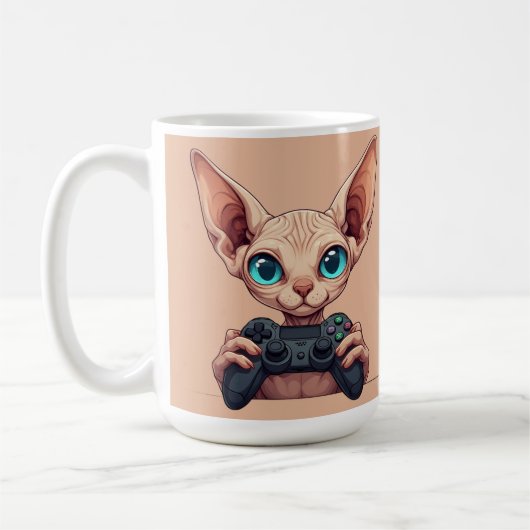 Sphynx Cat Holding Game Controller コーヒーマグカップ (左)