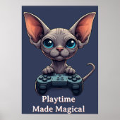 Sphynx Cat Holding Game Controller ポスター (正面)