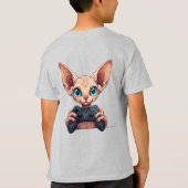 Sphynx Cat Holding Game Controller Tシャツ (裏面)