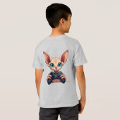 Sphynx Cat Holding Game Controller Tシャツ (裏面フル)