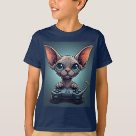 Sphynx Cat Holding Game Controller Tシャツ