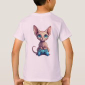 Sphynx Cat Holding Game Controller Tシャツ (裏面)